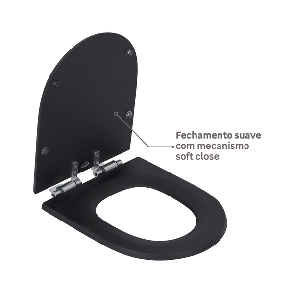 Assento Sanitário Formatos Carrara com Soft Close Quadrado Poliéster Preto Fosco Policlass - Image 4