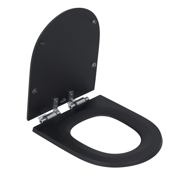 Assento Sanitário Formatos Carrara com Soft Close Quadrado Poliéster Preto Fosco Policlass