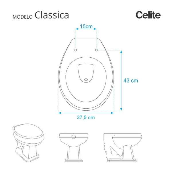 Assento Sanitário Classica Branco Para Vaso Celite - Image 4