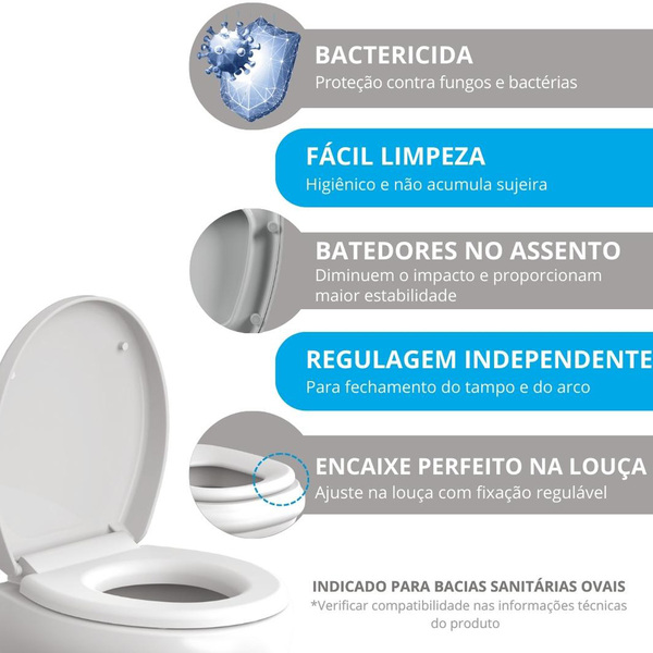 Assento Sanitário Convencional Polipropileno Fechamento Suave Branco Astra - Image 3