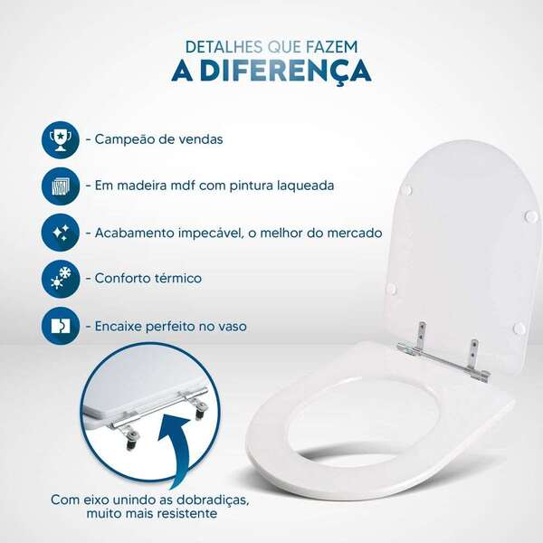 Assento Sanitário Duomo Plus Branco Para Vaso Deca - Image 5