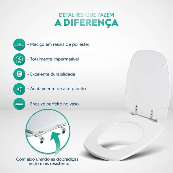 Assento Sanitário Poliéster Monte Carlo Branco Para Vaso Deca - Image 3