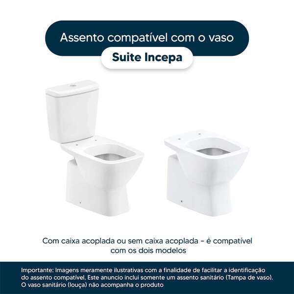 Assento Sanitário Poliéster Suite Branco Para Vaso Incepa 1.6gpf 6lpf - Image 4