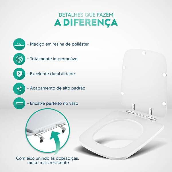 Assento Sanitário Poliéster Suite Branco Para Vaso Incepa 1.6gpf 6lpf - Image 3