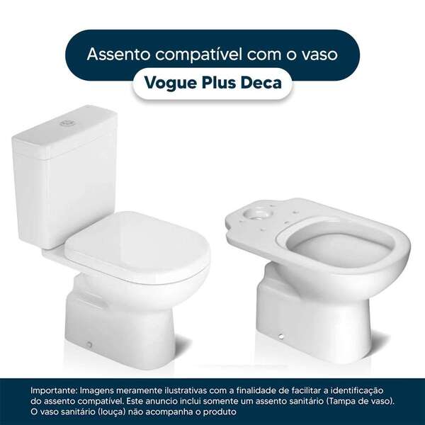 Assento Sanitário Poliéster Vogue Plus Branco Para Vaso Deca 1.6gpf 6lpf - Image 4