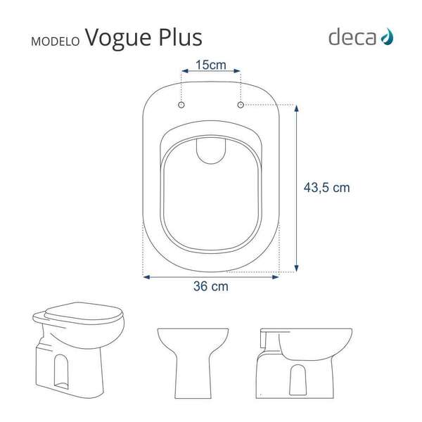 Assento Sanitário Poliéster Vogue Plus Branco Para Vaso Deca 1.6gpf 6lpf - Image 5
