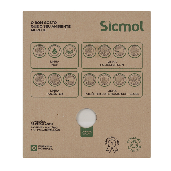 Assento Sanitário Formatos Ravena, Targa, Izy e Studio com Fechamento Comum Oval MDF Creme Sicmol - Image 9