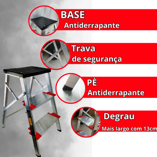 Banqueta Escada Alumínio 03 Degraus Comfort Alumasa 03 Degraus - Image 2