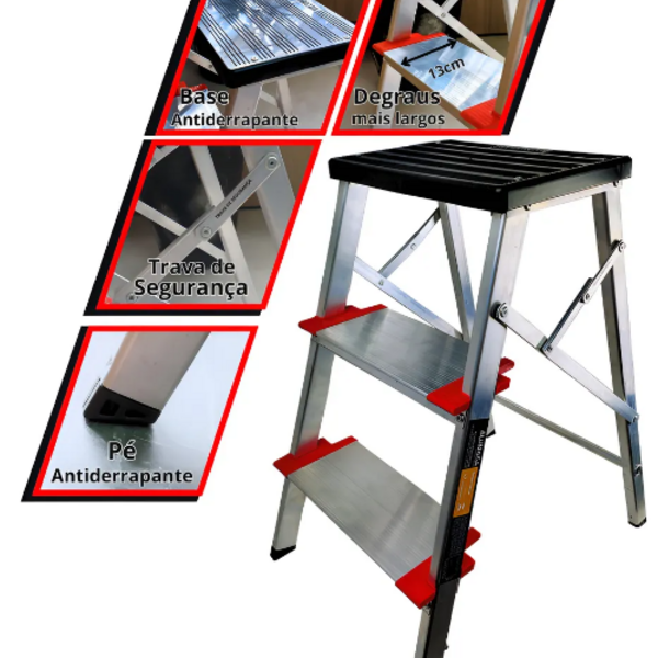 Banqueta Escada Alumínio 03 Degraus Comfort Alumasa 03 Degraus - Image 4