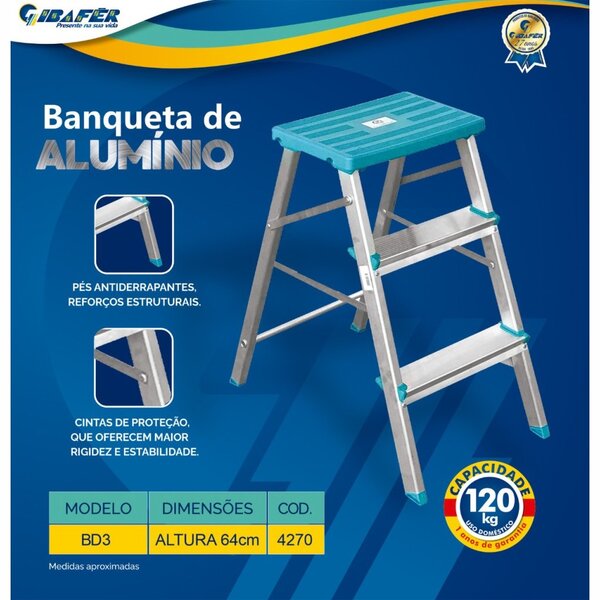 Banqueta Escada Doméstica 3 Degraus Alumínio Gibafér - Image 4