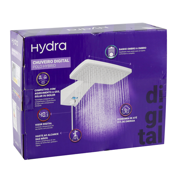 Chuveiro Elétrico Híbrido Eletrônico com Visor Digital 220V 7700w Preto Quadrado Polo Plus Hydra - Image 9