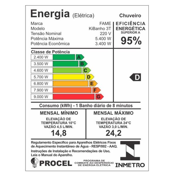 Ducha 3t 5400 Watts Ki Banho 220v Cor Branco Fame - Image 8