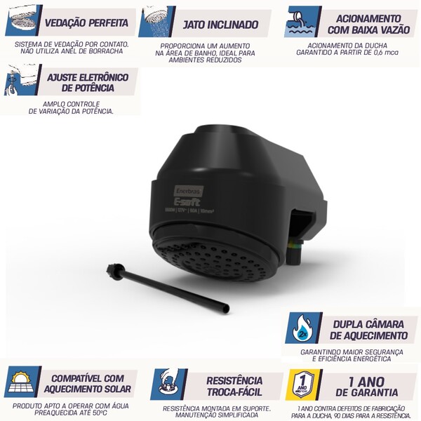Ducha Eletrônica E-soft 5500w/110v Preto Enerbras - Image 4