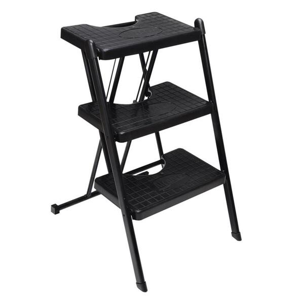 Escada 3 Degraus Dobrável Resistente Aço Anodilar Preta - Image 4