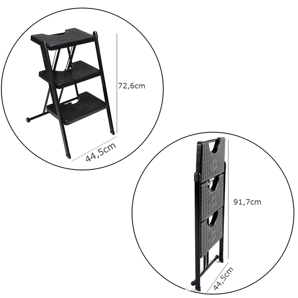 Escada 3 Degraus Dobrável Resistente Aço Anodilar Preta - Image 5