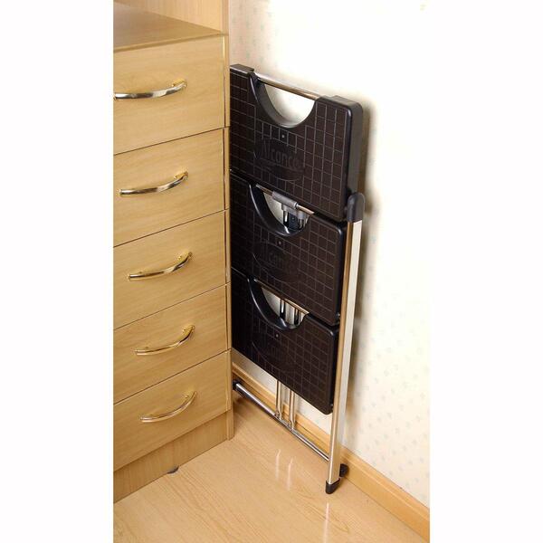 Escada 3 Degraus Dobrável Resistente Aço Anodilar Preta - Image 6