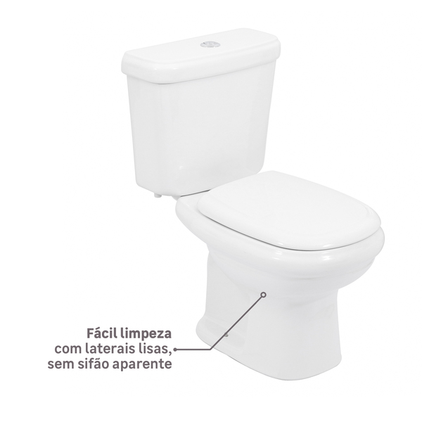 Kit Vaso Sanitário com Caixa Acoplada e Assento Branco Duplo Acionamento 3/6L Saída Vertical Sabatini Icasa - Image 5