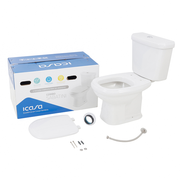 Kit Vaso Sanitário com Caixa Acoplada e Assento Branco Duplo Acionamento 3/6L Saída Vertical Sabatini Icasa - Image 3