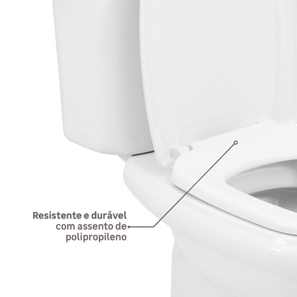 Kit Vaso Sanitário com Caixa Acoplada e Assento Branco Duplo Acionamento 3/6L Saída Vertical Sabatini Icasa - Image 7