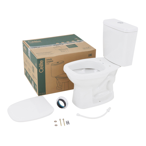 Kit Vaso Sanitário com Caixa Acoplada e Assento Branco Duplo Acionamento 3/6L Saída Vertical Like Celite - Image 3