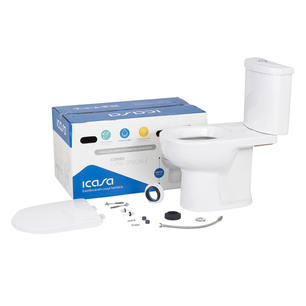 Kit Vaso Sanitário com Caixa Acoplada e Assento Branco Duplo Acionamento 3/6L Saída Vertical Luna Speciale Icasa - Image 2