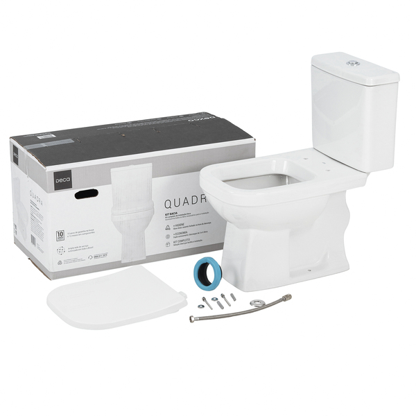 Kit Vaso Sanitário com Caixa Acoplada e Assento Branco Duplo Acionamento 3/6L Vertical Quadra Deca - Image 2