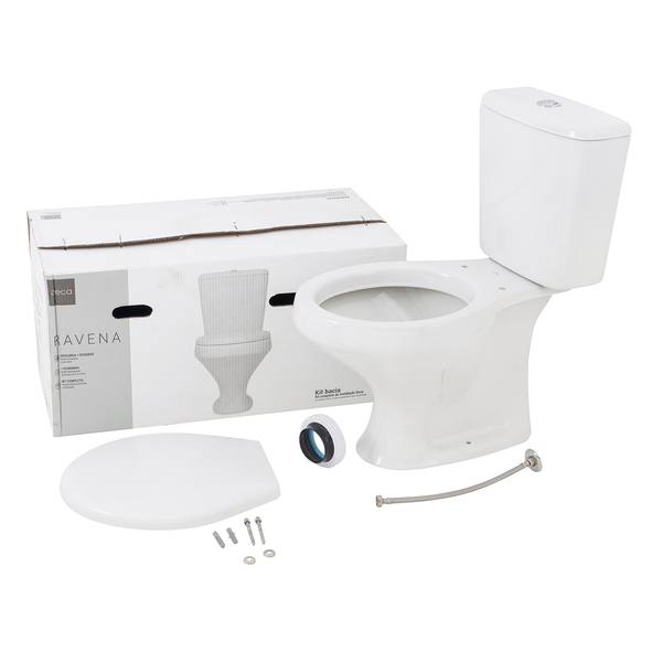Kit Vaso Sanitário com Caixa Acoplada e Assento Branco Duplo Acionamento 3/6L Saída Vertical Ravena Deca - Image 3