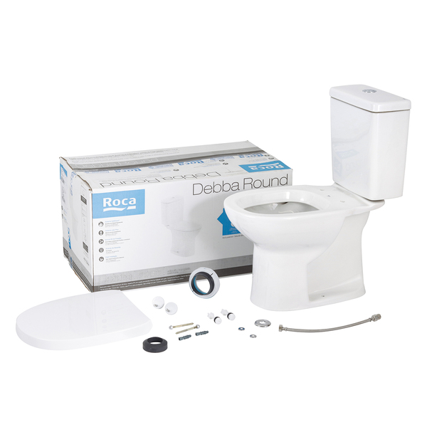Kit Vaso Sanitário com Caixa Acoplada e Assento Branco Duplo Acionamento 3/6L Saída Vertical Round Roca - Image 3