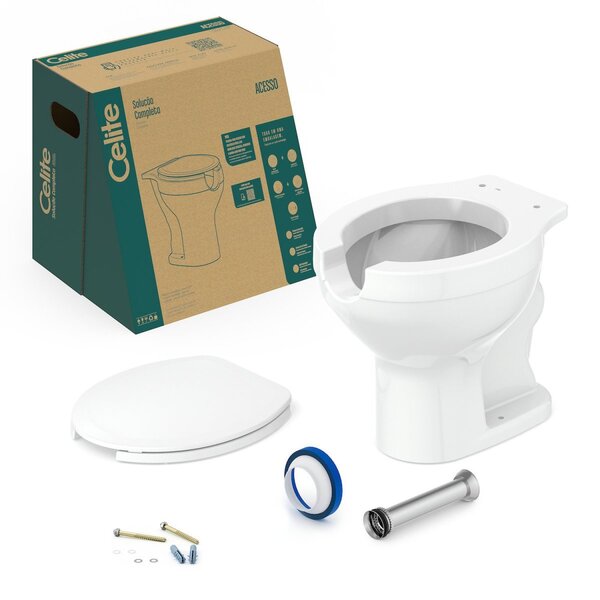Kit Vaso Sanitário Convencional Com Abertura E Assento Acesso Celite Branco Brilhante - Image 3