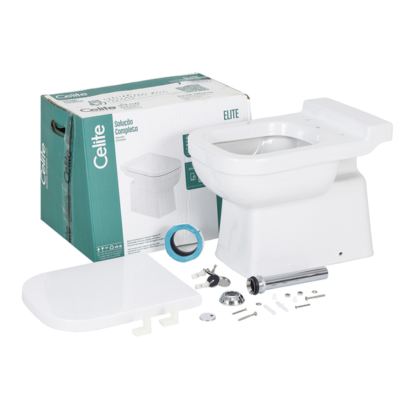 Kit Vaso Sanitário Convencional com Assento Branco Saída Vertical Elite Celite - Image 2