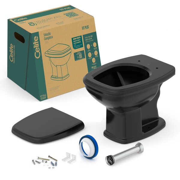 Kit Vaso Sanitário Convencional com Assento Preto Saída Vertical Fit Plus Celite - Image 4