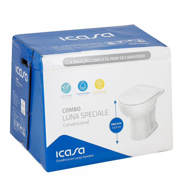 Kit Vaso Sanitário Convencional com Assento Branco Saída Vertical Luna Icasa - Image 10