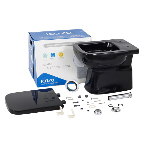 Kit Vaso Sanitário Convencional com Assento Preto Saída Vertical Misti Icasa - Image 2