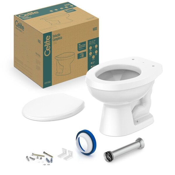 Kit Vaso Sanitário Convencional Com Assento Pp Kids Celite Branco Brilhante - Image 3