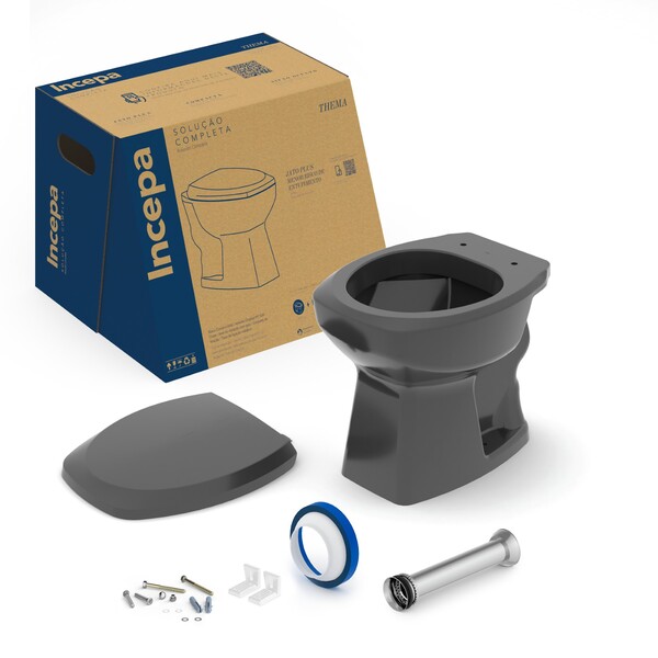 Kit Vaso Sanitário Convencional com Assento Preto Brilhante Saída Vertical Thema Incepa - Image 5