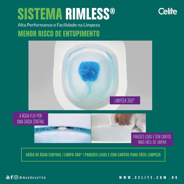 Kit Vaso Sanitário Rimless Com Assento Pp Softclose Vip Celite Branco Brilho - Image 3