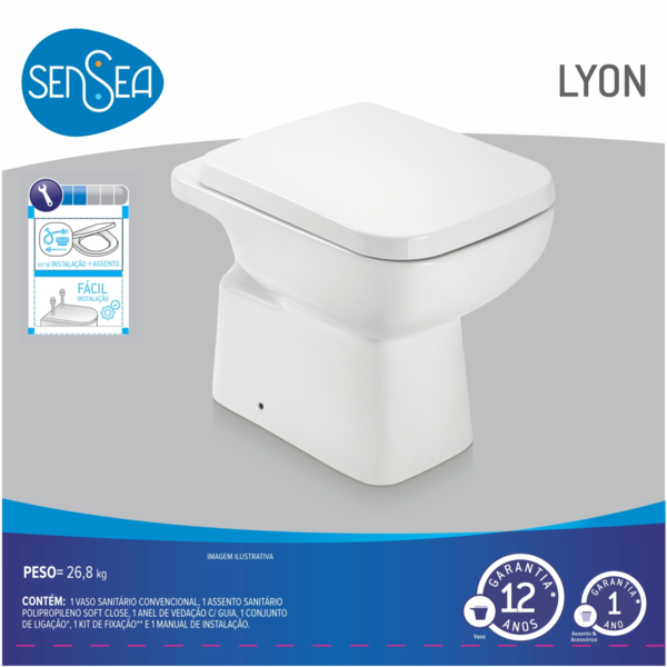 Kit Vaso Sanitário Convencional para Descarga de Parede Branco Vertical Lyon Sensea - Image 6