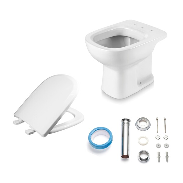 Kit Vaso Sanitário Convencional para Descarga de Parede com Assento Branco Vertical Lille Sensea