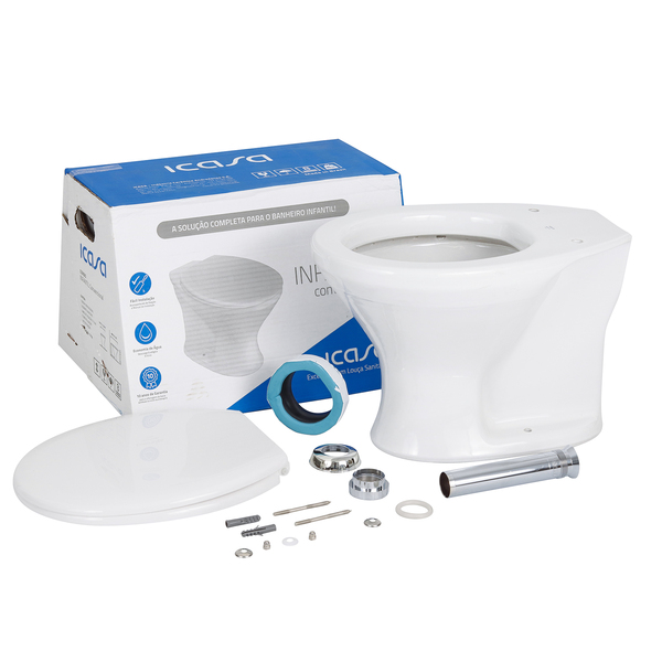 Kit Vaso Sanitário Convencional para Descarga de Parede com Assento Saída Vertical Infantil Branco Icasa - Image 2