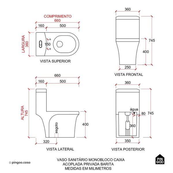 Vaso Sanitário Monobloco Caixa Acoplada Privada Barita Pingoo.casa - Branco - Image 10