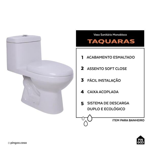 Vaso Sanitário Monobloco Caixa Acoplada Privada Taquaras Pingoo.casa - Branco - Image 2