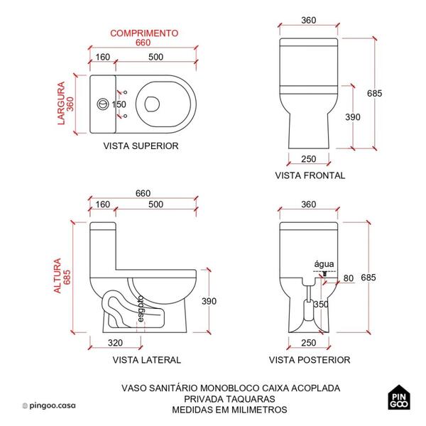 Vaso Sanitário Monobloco Caixa Acoplada Privada Taquaras Pingoo.casa - Branco - Image 10