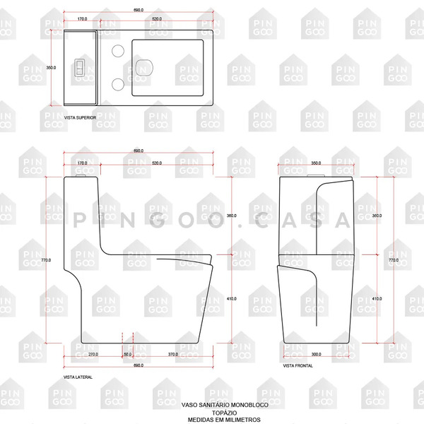 Vaso Sanitário Monobloco - Caixa Acoplada - Topázio Pingoo.casa - Branco - Image 6