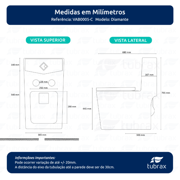 Vaso Sanitário Monobloco Completo - Caixa Acoplada Privada Diamante Tubrax - Image 10