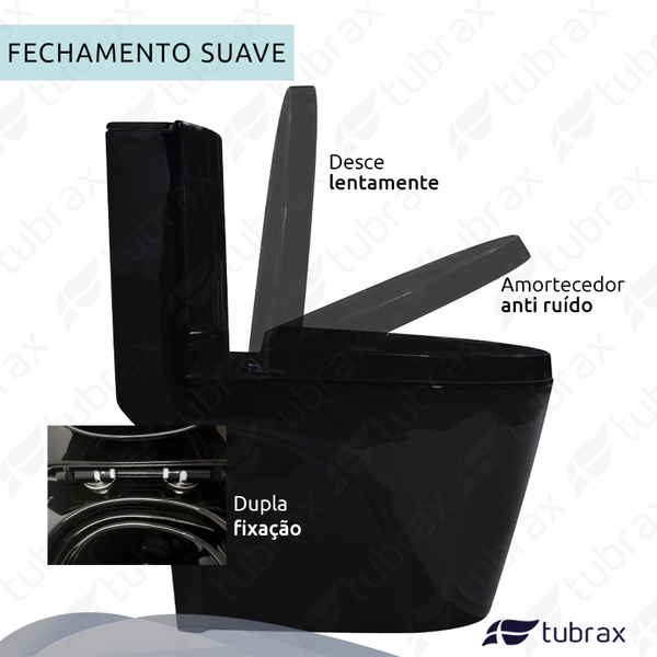 Vaso Sanitário Monobloco Completo Caixa Acoplada Privada Preto Modelo Unio Tubrax - Image 3