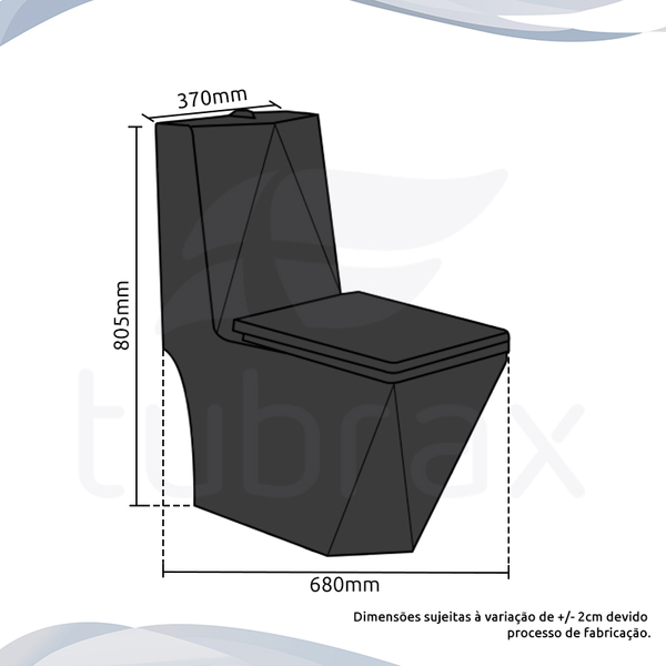 Vaso Sanitário Monobloco Completo Caixa Acoplada Privada Preto Modelo Unio Tubrax - Image 6