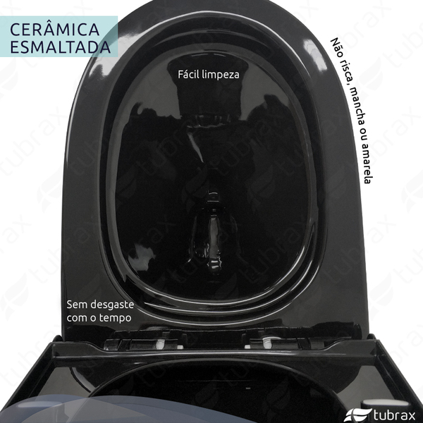 Vaso Sanitário Monobloco Completo Caixa Acoplada Privada Preto Modelo Unio Tubrax - Image 5